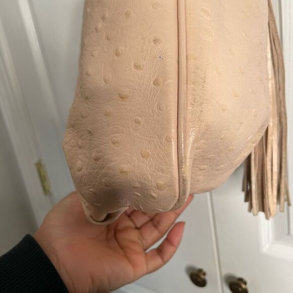 G.I.L.I. Hobo Bag Pale Peach Ostrich Embossed Leather Hobo Bag with Tassel - Picture 6 of 12